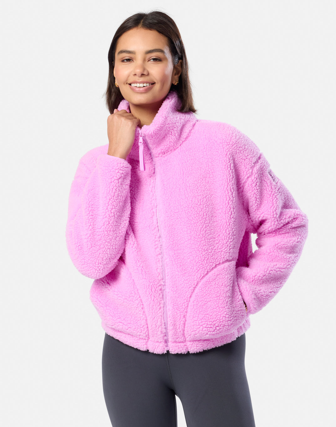 Gym+Coffee Industry High Collar Womens Fleece Jacket - Bog Dog Running