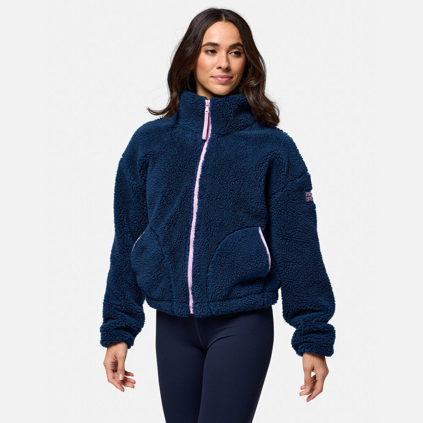 Gym+Coffee Industry High Collar Womans Fleece Jacket - Bog Dog Running