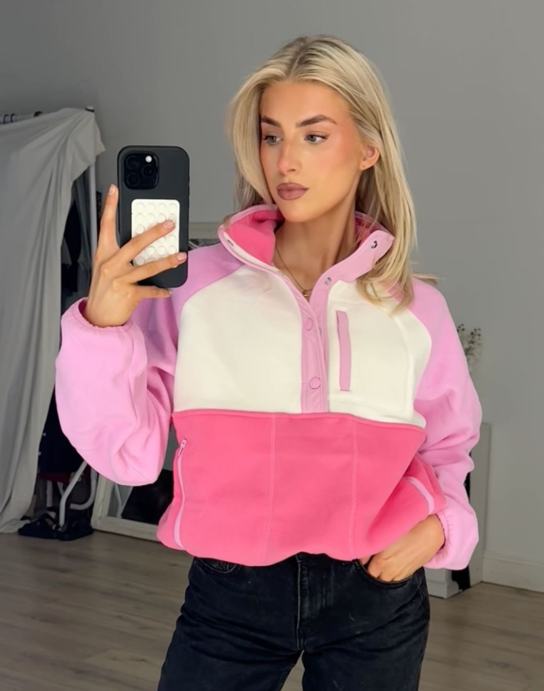 Gym+Coffee Snap Collar Women's Fleece - Bog Dog Running