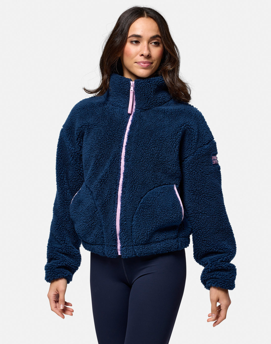 Gym+Coffee Industry High Collar Womans Fleece Jacket - Bog Dog Running
