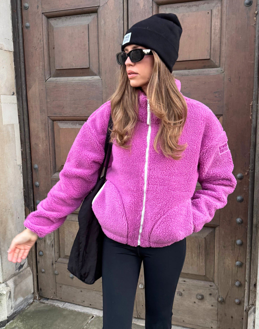 Gym+Coffee Industry High Collar Womans Fleece Jacket - Bog Dog Running